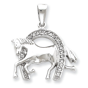 Sterling Silver Horse & Horseshoe CZ Pendant
