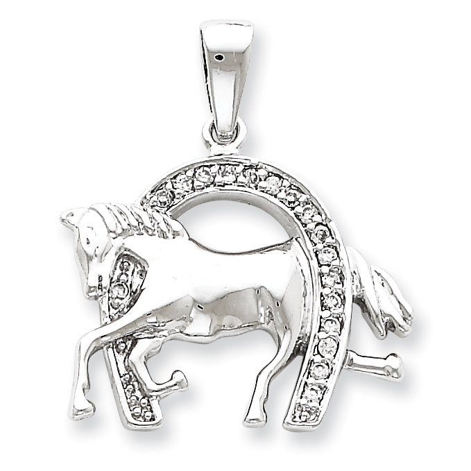 Sterling Silver Horse & Horseshoe CZ Pendant