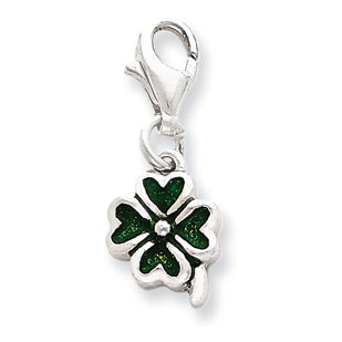 Sterling Silver Green Enameled Four Leaf Clover Charm