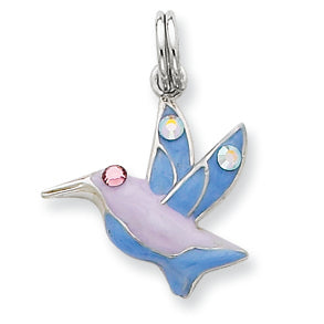 Sterling Silver Enamel CZ Hummingbird Charm