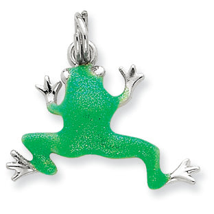 Sterling Silver Green Enamel Frog Charm