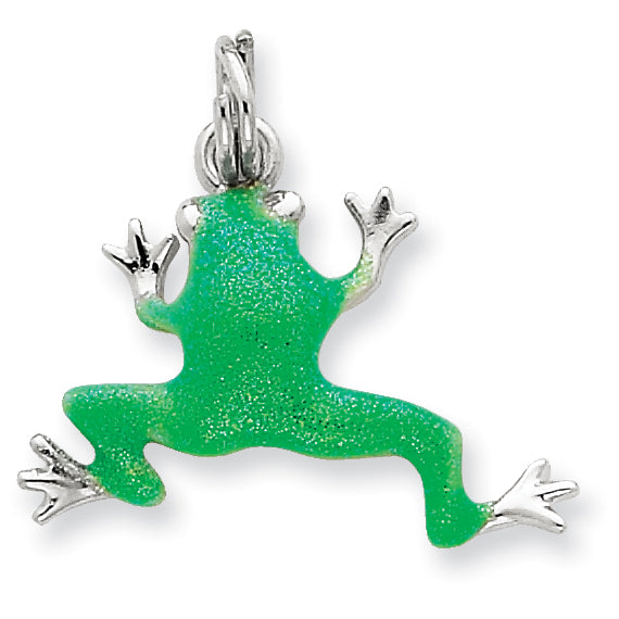 Sterling Silver Green Enamel Frog Charm