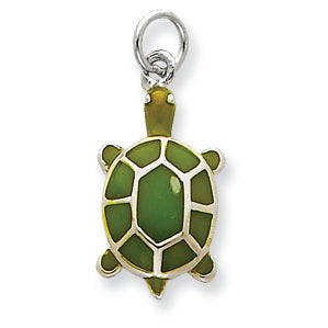 Sterling Silver Green Enameled Turtle Pendant