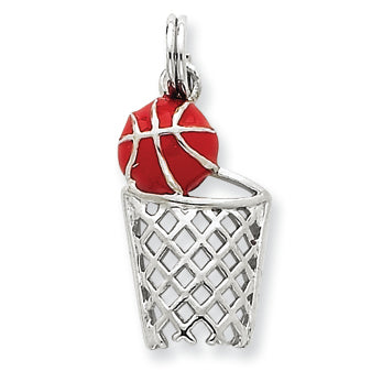 Sterling Silver Enamel Basketball & Hoop Charm