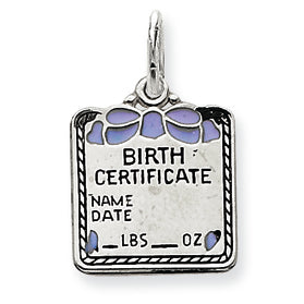 Sterling Silver Blue Birth Certificate Charm