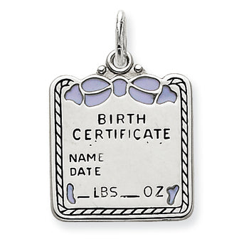 Sterling Silver Blue Birth Certificate Charm