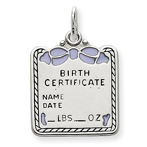 Sterling Silver Blue Birth Certificate Charm