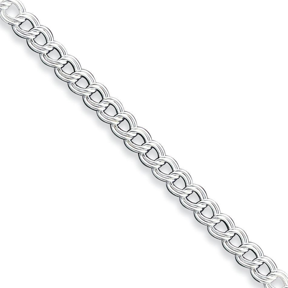 Sterling Silver Double Link Charm Bracelet 7 Inches