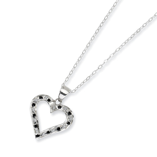Sterling Silver Diamond Mystique B & W Dia. 18in Heart Necklace