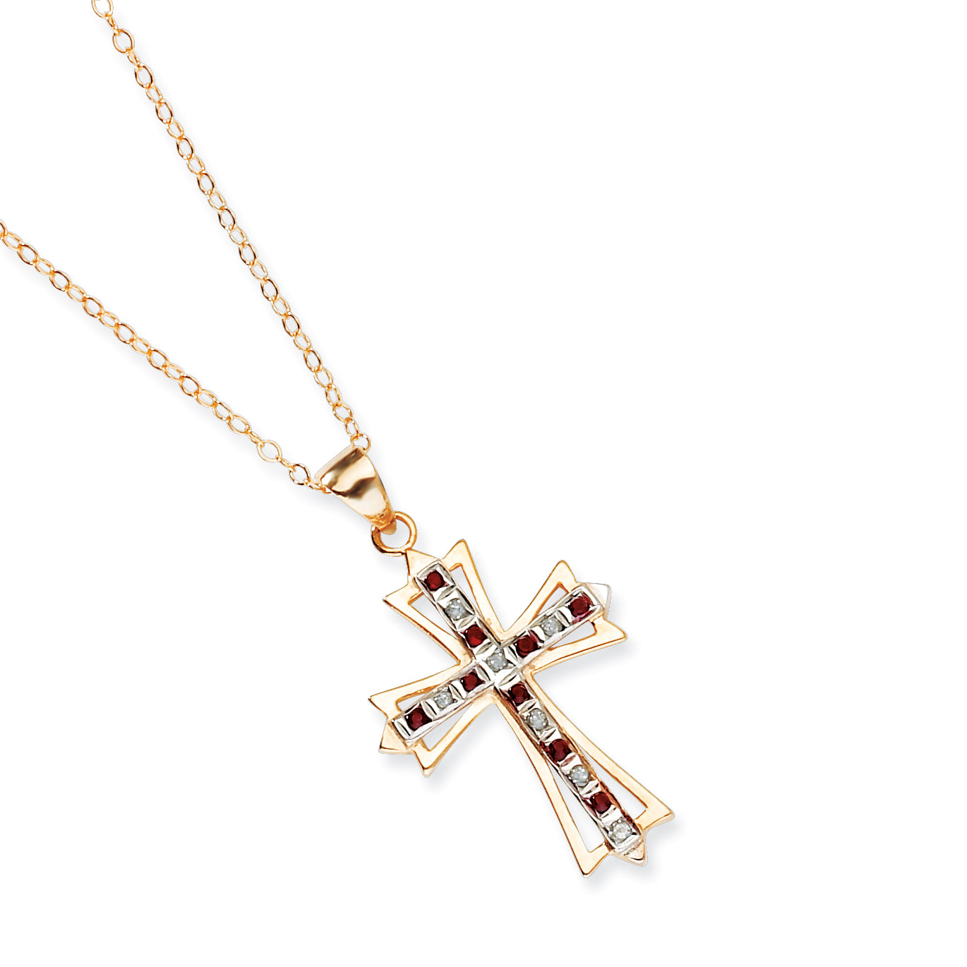 Sterling Silver & Gold-plated Dia. & Ruby 18in Cross Necklace