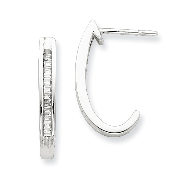 Sterling Silver Diamond J-Hoop Earrings