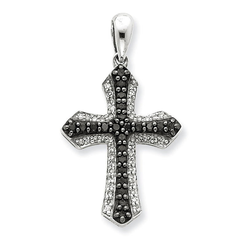 Sterling Silver Black & White Diamond Cross Pendant