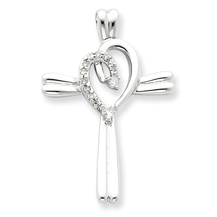 Sterling Silver Diamond Heart Cross Pendant