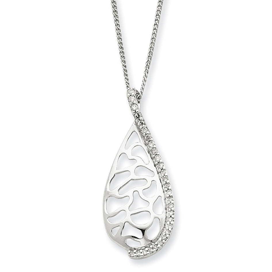 Sterling Silver Diamond Large Teardrop Necklace