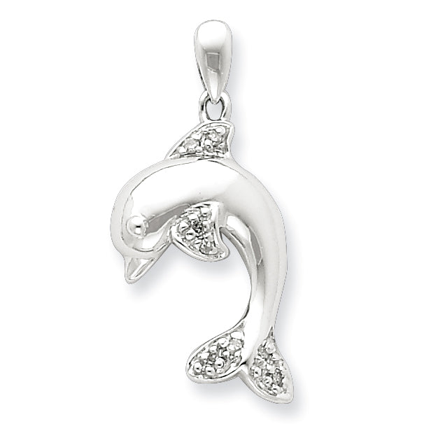 Sterling Silver Diamond Dolphin Pendant
