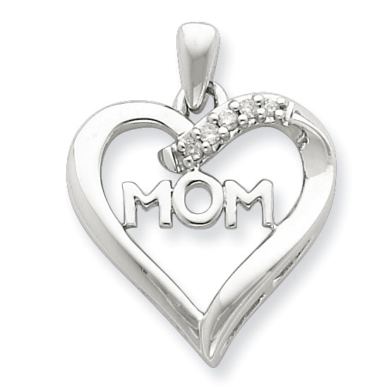 Sterling Silver Diamond MOM Heart Pendant