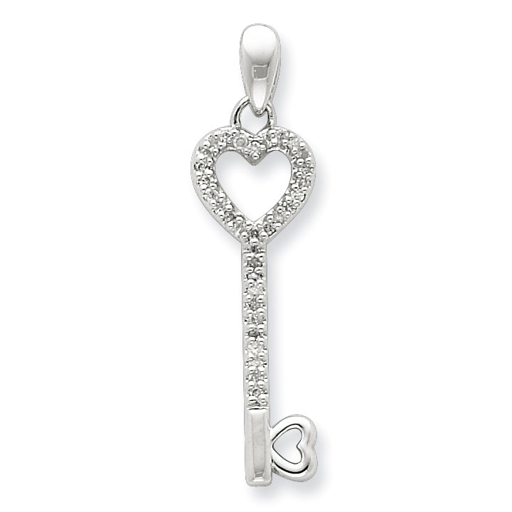 Sterling Silver Diamond Heart Key Pendant