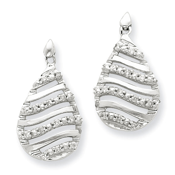 Sterling Silver Diamond Wave Teardrop Post Earrings