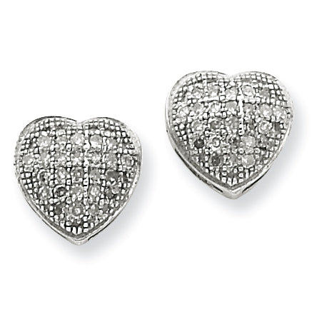 Sterling Silver Diamond Heart Post Earrings