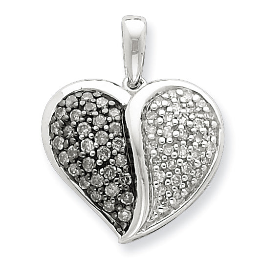 Sterling Silver Black & White Diamond Heart Pendant