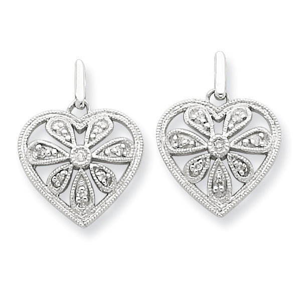 Sterling Silver Diamond Heart Post Earrings