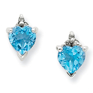Sterling Silver Heart SW Blue Topaz & Diamond Post Earrings