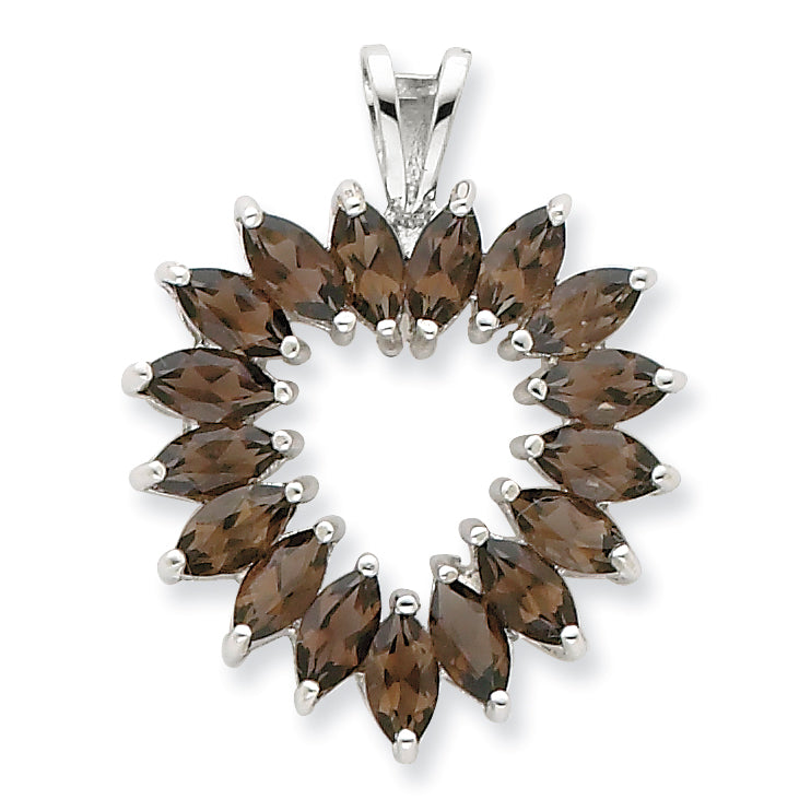 Sterling Silver Rhodium Marquise Smokey Quartz Heart Pendant
