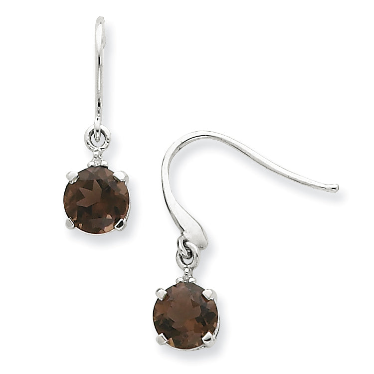 Stelring Silver Rhodium Rd Smokey Quartz & Diamond Wire Earrings
