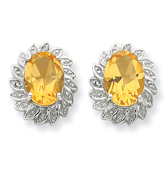 Sterling Silver Rhodium Citrine Diamond Earrings