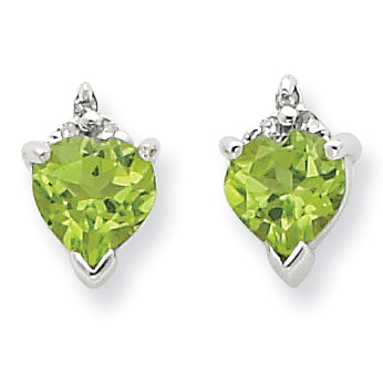 Sterling Silver Rhodium Heart Peridot & Diamond Post Earrings