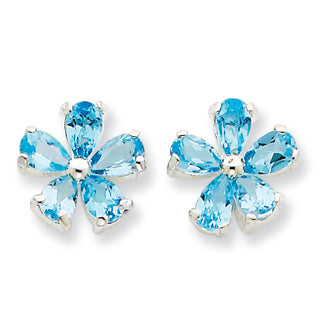 Sterling Silver Flower Blue Topaz Earrings