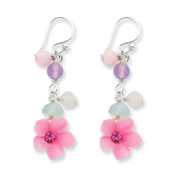 Sterling Silver Amethyst/Agate/Blue Topaz Flower Earrings
