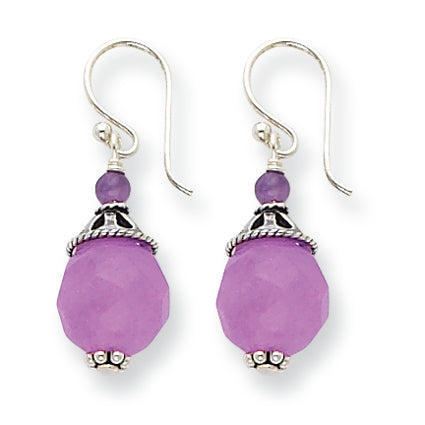 Sterling Silver Amethyst/Lavender Agate Antiqued Dangle Earrings