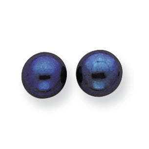 Sterling Silver Black Cultured Pearl Button Earrings