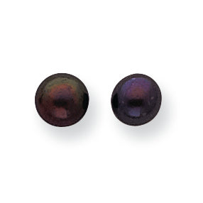 Sterling Silver Black Cultured Pearl Button Earrings