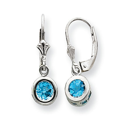 Sterling Silver 6mm Round Blue Topaz Leverback Earrings