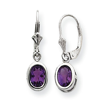 Sterling Silver 6x4mm Oval Amethyst Leverback Earrings
