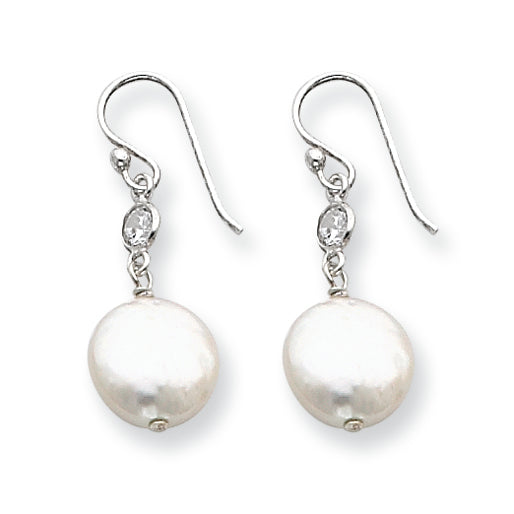 Sterling Silver Freshwater Cultured Coin Pearl and CZ Earrings