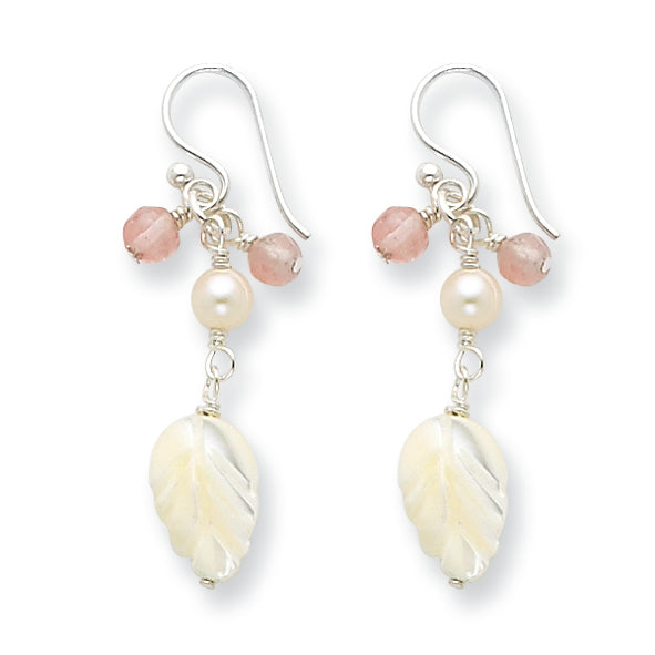 Sterling Silver FW Cultured Pearl/Mother of Pearl/Cherry Quartz Earrings