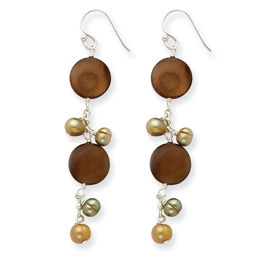 Sterling Silver Golden Cultured Pearls & Mother of Pearl Earrings