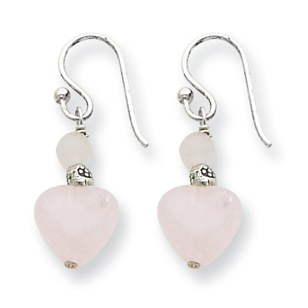 Sterling Silver Rose Quartz Heart Earrings