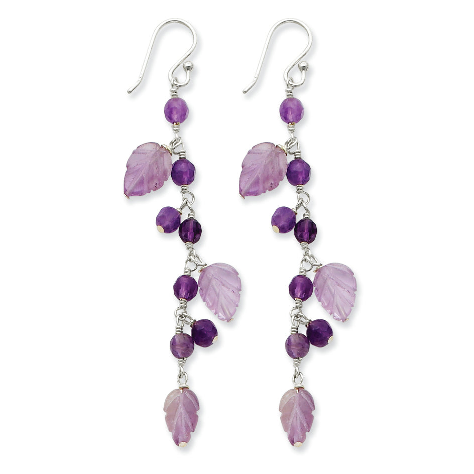 Sterling Silver Amethyst Leaves Dangle Earrings