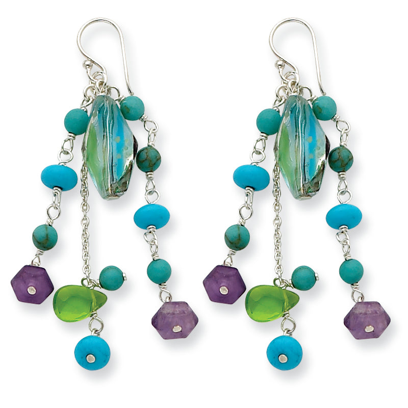 Sterling Silver Howlite/Turquoise/Amethyst/Crystal/Fluorite Earrings