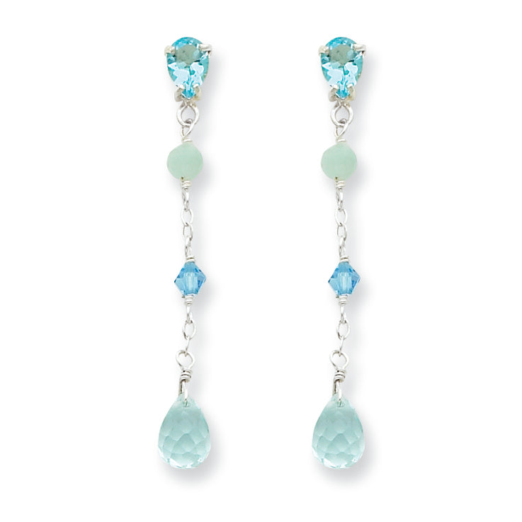 Sterling Silver Blue Topaz/Amazonite/Blue Crystal Earrings
