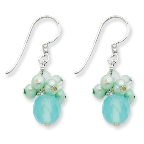 Sterling Silver Blue & Clear Quartz/Freshwater Cultured Pearl Earrings