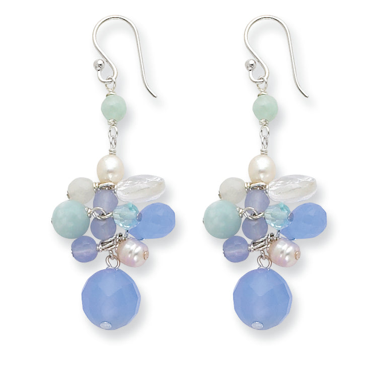Sterling Silver Blue Lace Agate/Opalite/Amazonite/Cultured Pearl Earrings