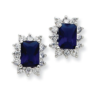 Sterling Silver Darl Blue and Clear CZ Earrings