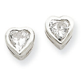 Sterling Silver 3mm CZ Heart Bezel Stud Earrings