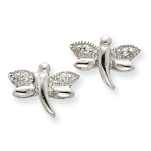 Sterling Silver CZ Dragonfly Post Earrings