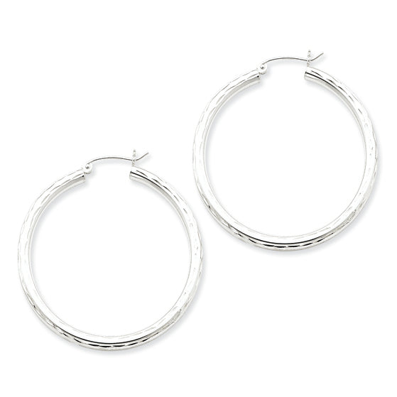 Sterling Silver 3.00mm Diamond-cut Hoop Earrings